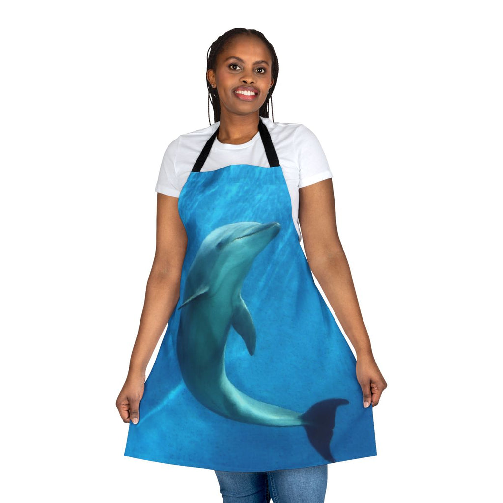 Colorful, abstract dolphin-patterned apron for modern, trendy, and eco-conscious kitchens.