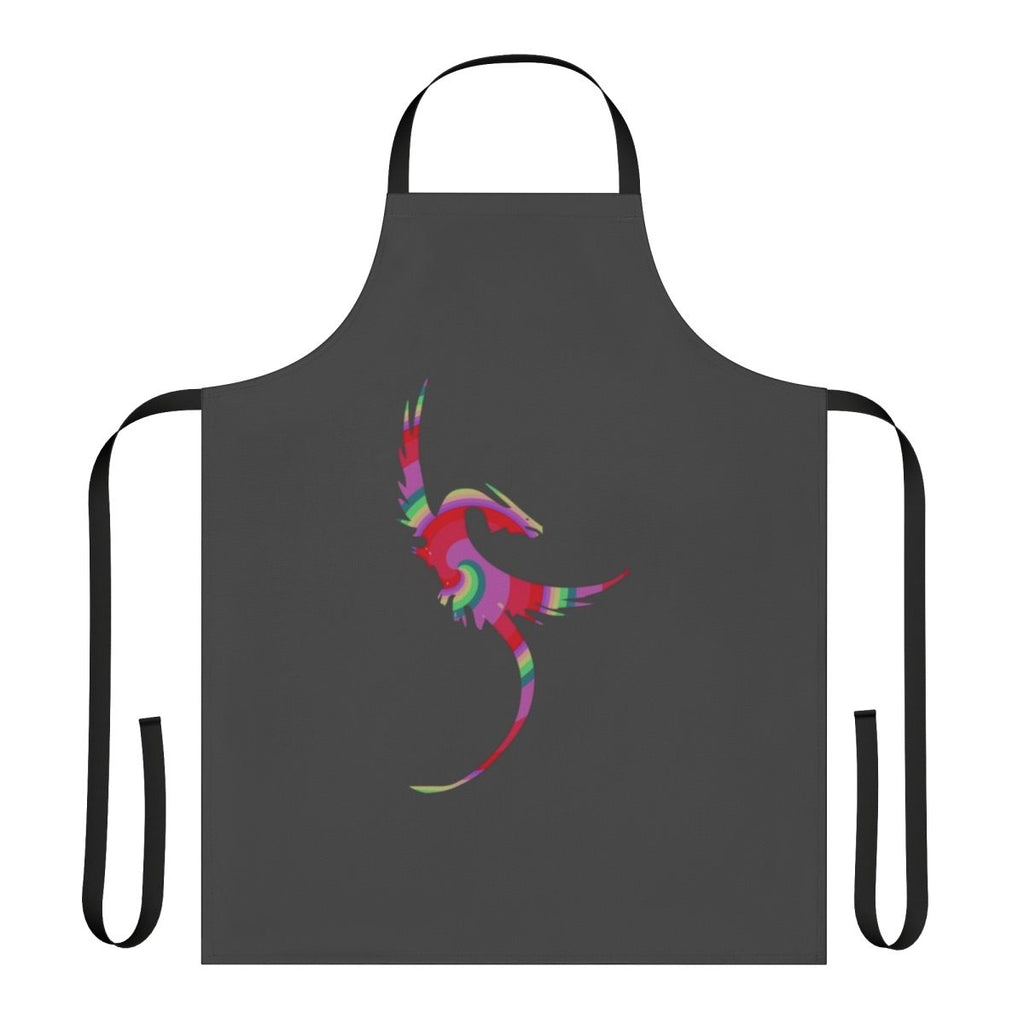 Vibrant and colorful apron featuring a dragon and other legendary animals in an abstract, artistic design.