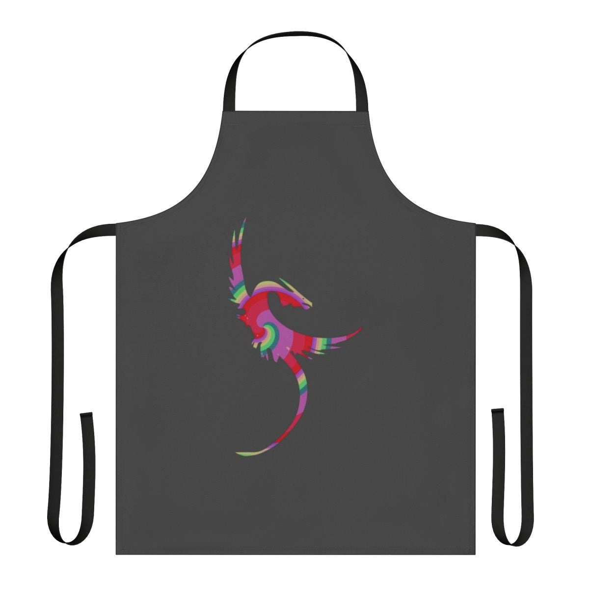 Vibrant and colorful apron featuring a dragon and other legendary animals in an abstract, artistic design.