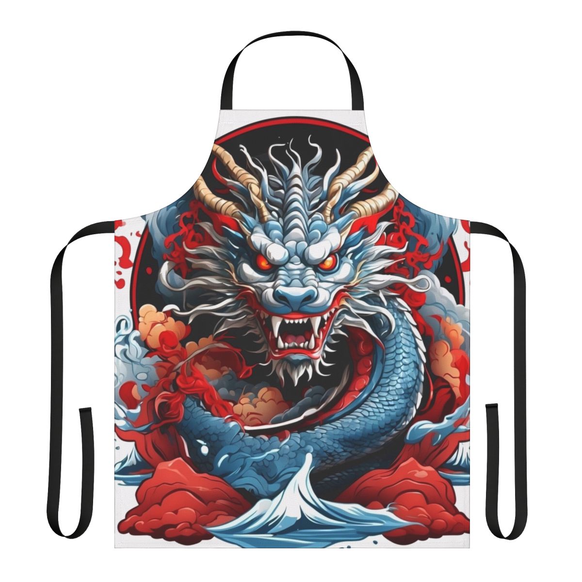 Colorful dragon illustration on a kitchen apron