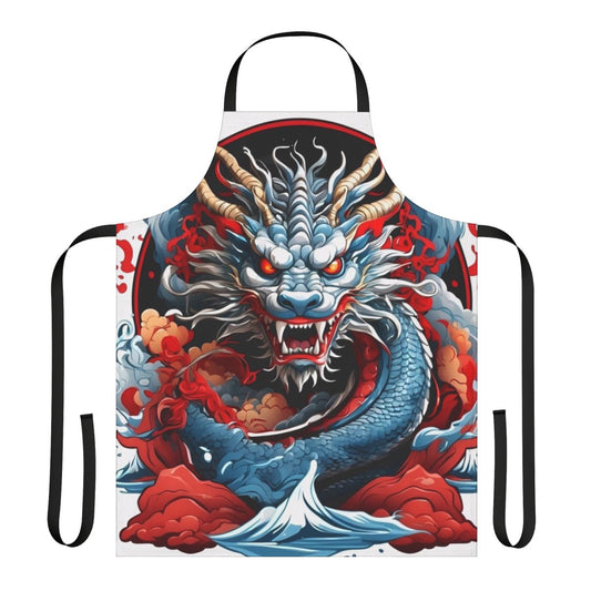Colorful dragon illustration on a kitchen apron