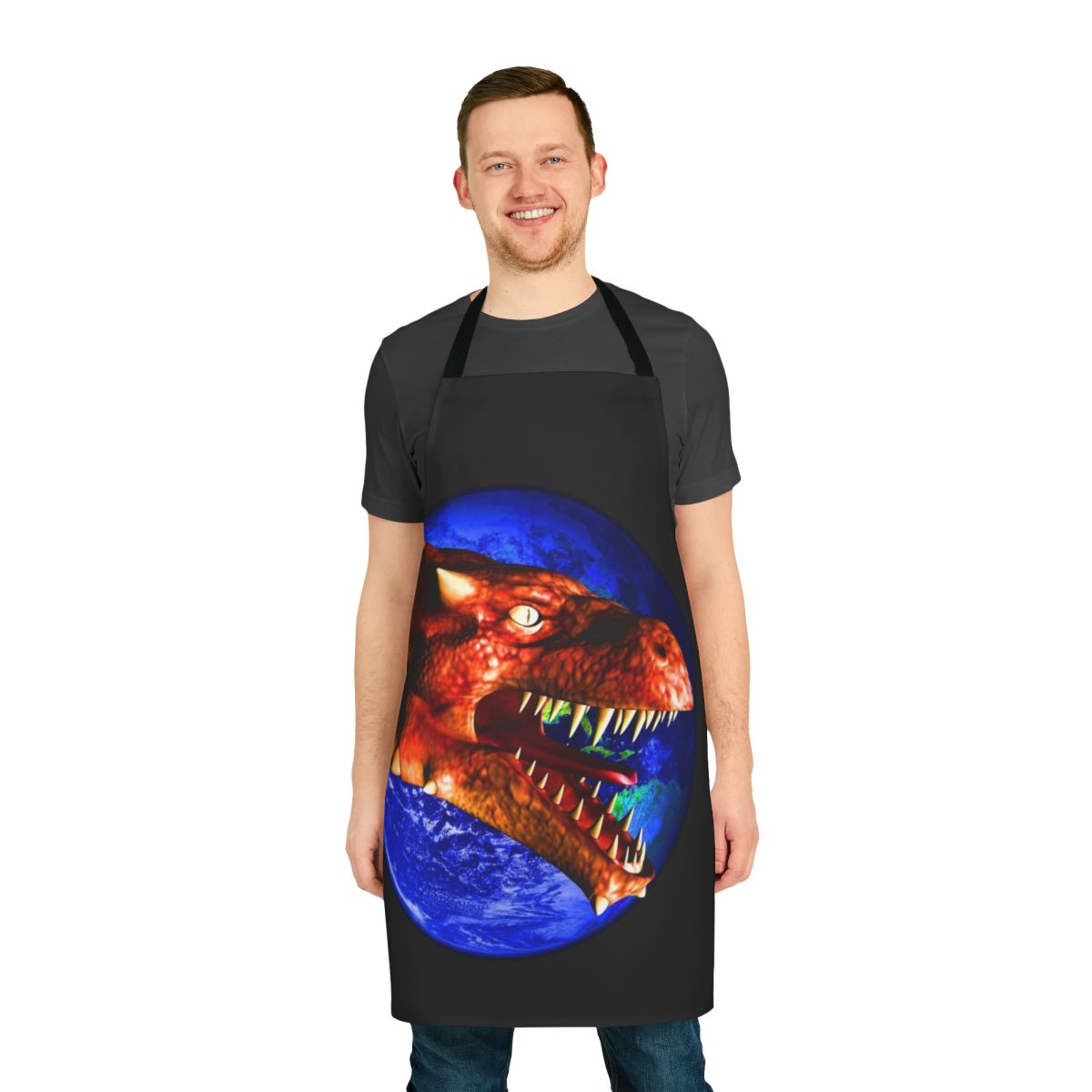 Colorful dragon-themed apron with a modern, abstract design