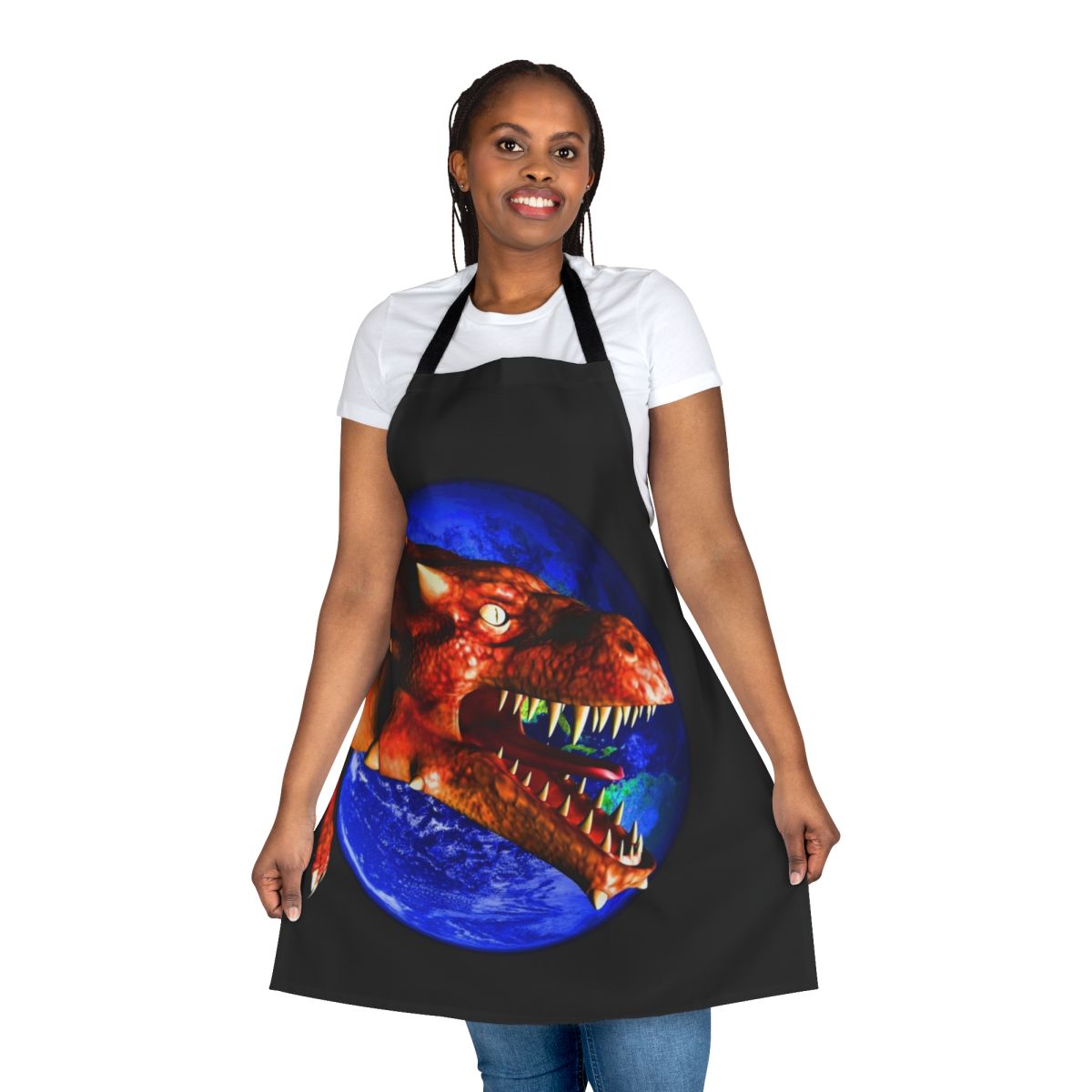 Colorful dragon-themed apron with a modern, abstract design
