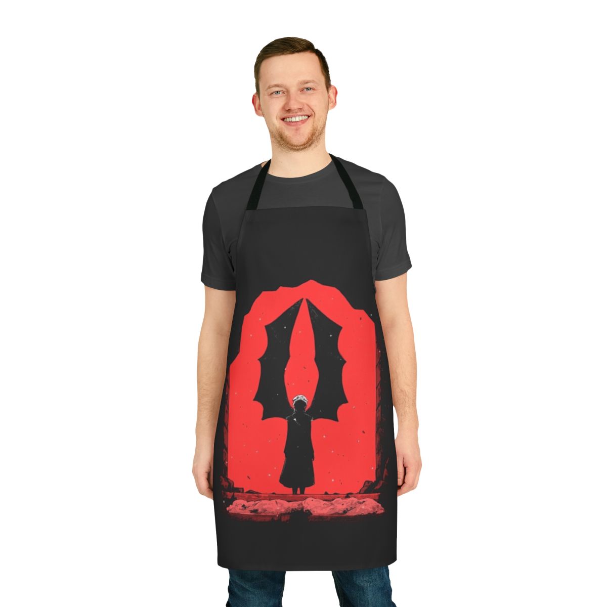 Vibrant red and black apron featuring a dragon wings design inspired by the hit TV series Game of Thrones