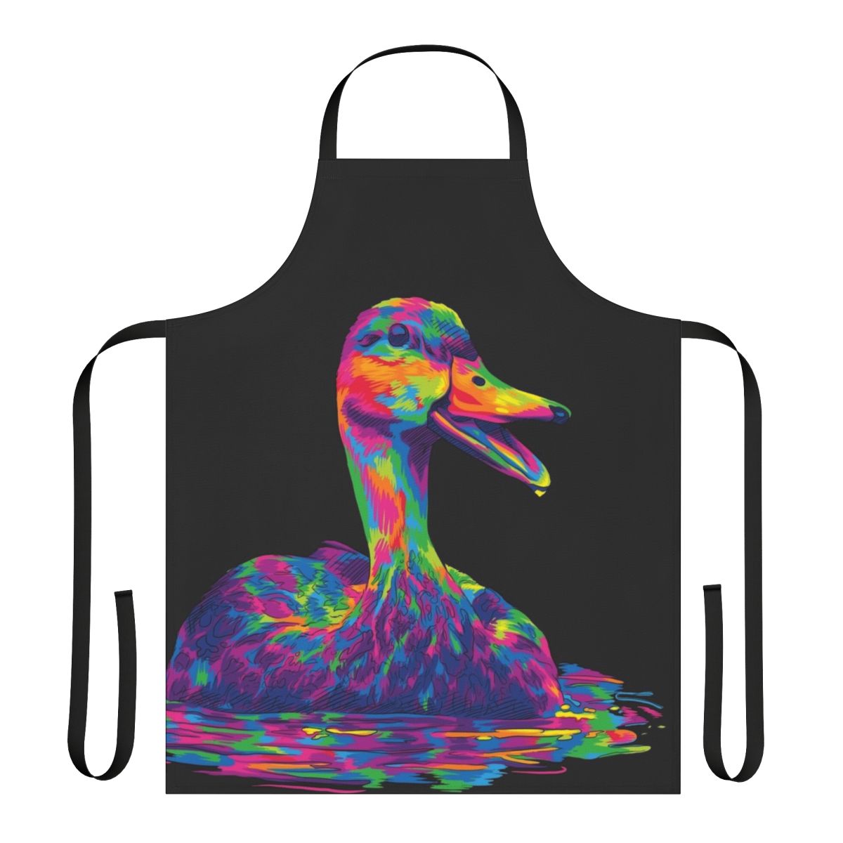 Colorful duck art design printed on a high-quality apron