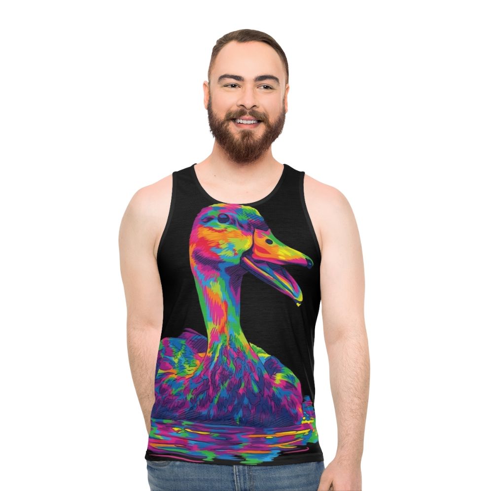 Unisex tank top with a vibrant duck design