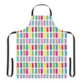 Colorful apron featuring cheerful Easter bunnies and rabbits in rainbow hues