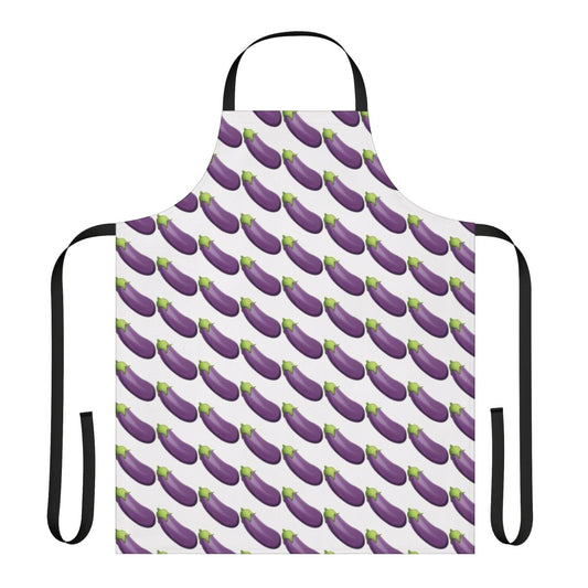 Vibrant eggplant emoji design on a high-quality kitchen apron
