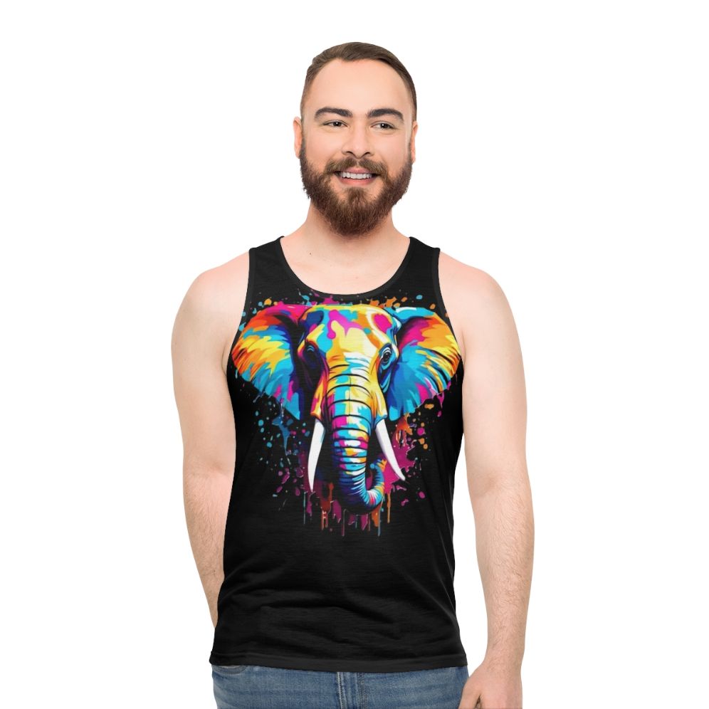 Colorful elephant splash design unisex tank top