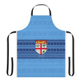 Blue and white Fiji flag-inspired Masi tapa apron with tribal and Polynesian designs