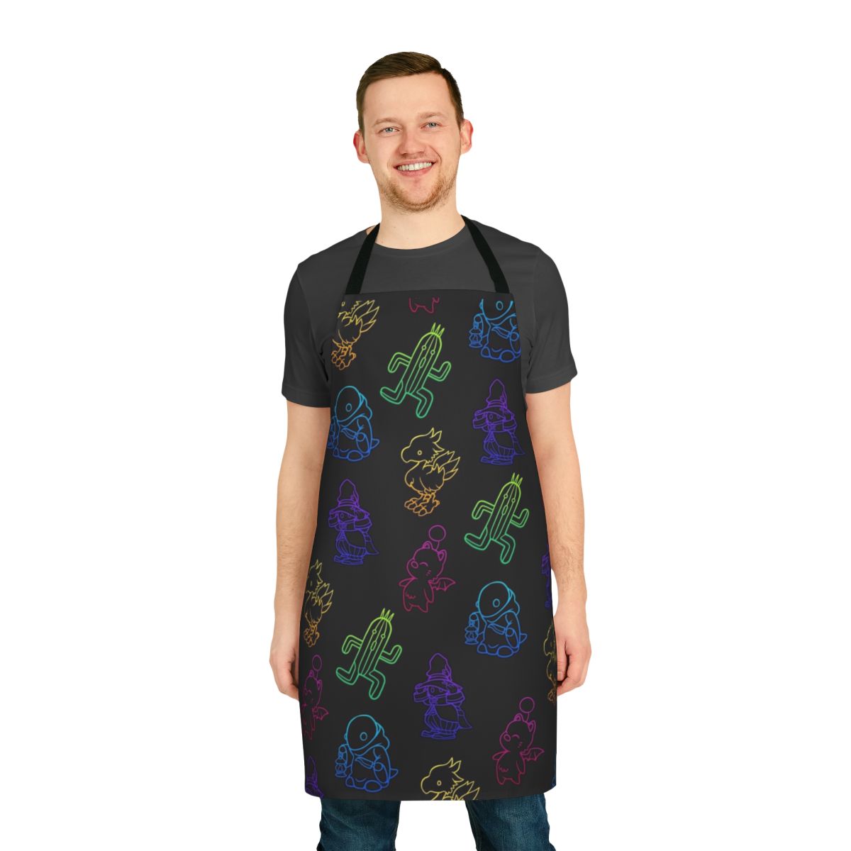 Minimalist green cactus lineart apron, inspired by the Final Fantasy video game series