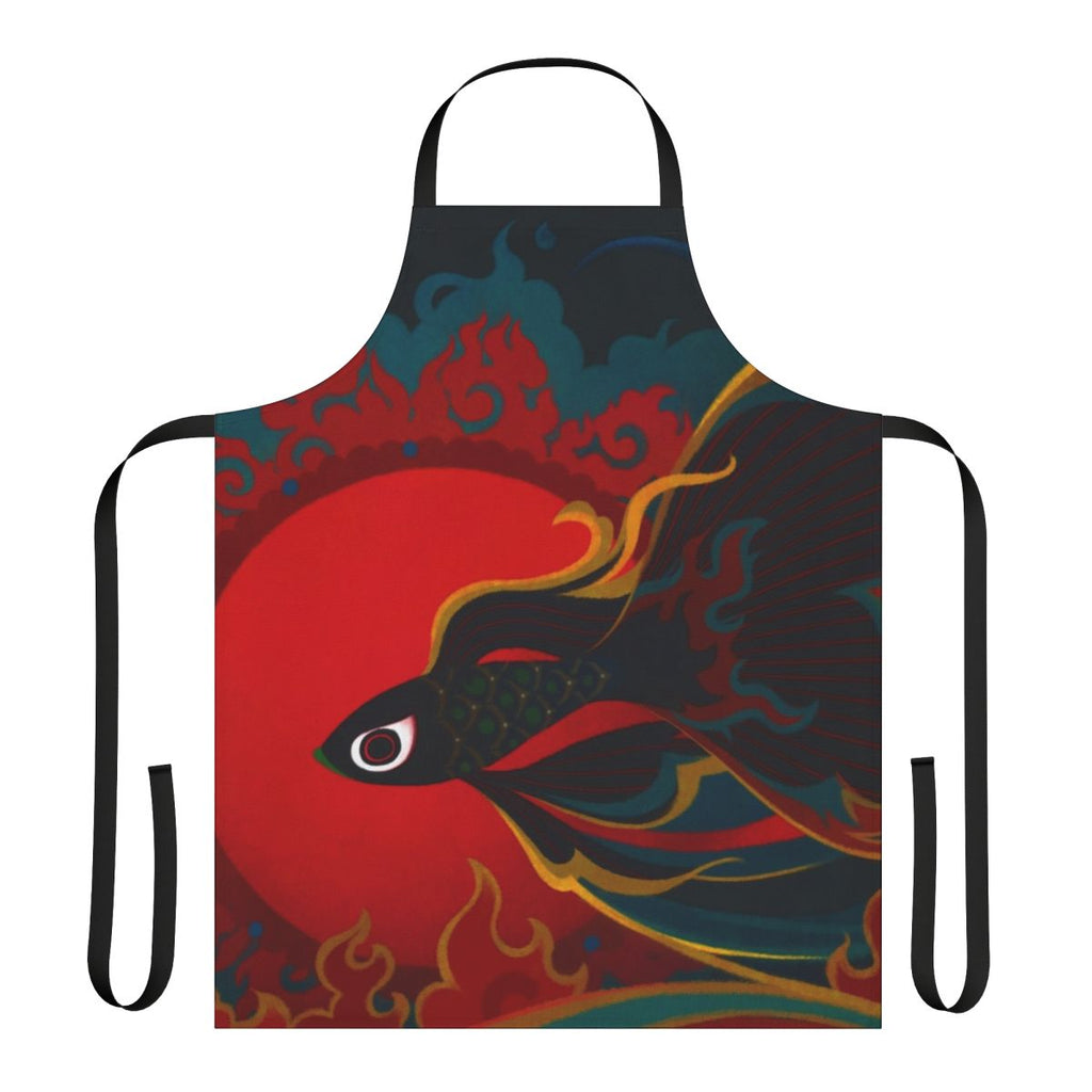 Striking fire fish apron with oriental design elements