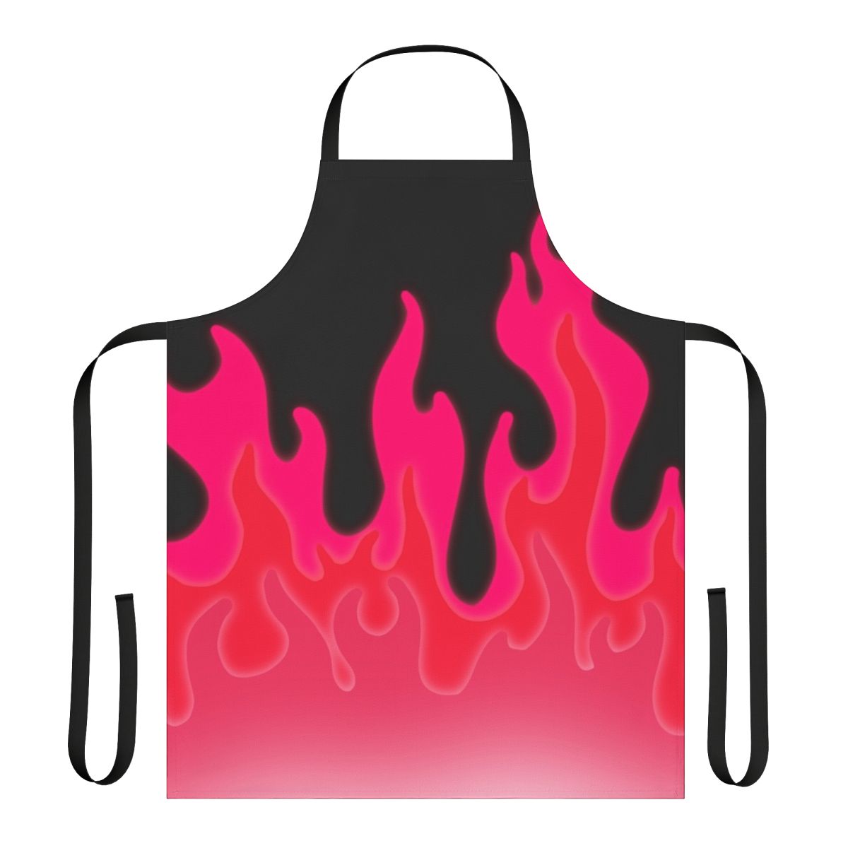 Reddish pink apron with a fiery flame design