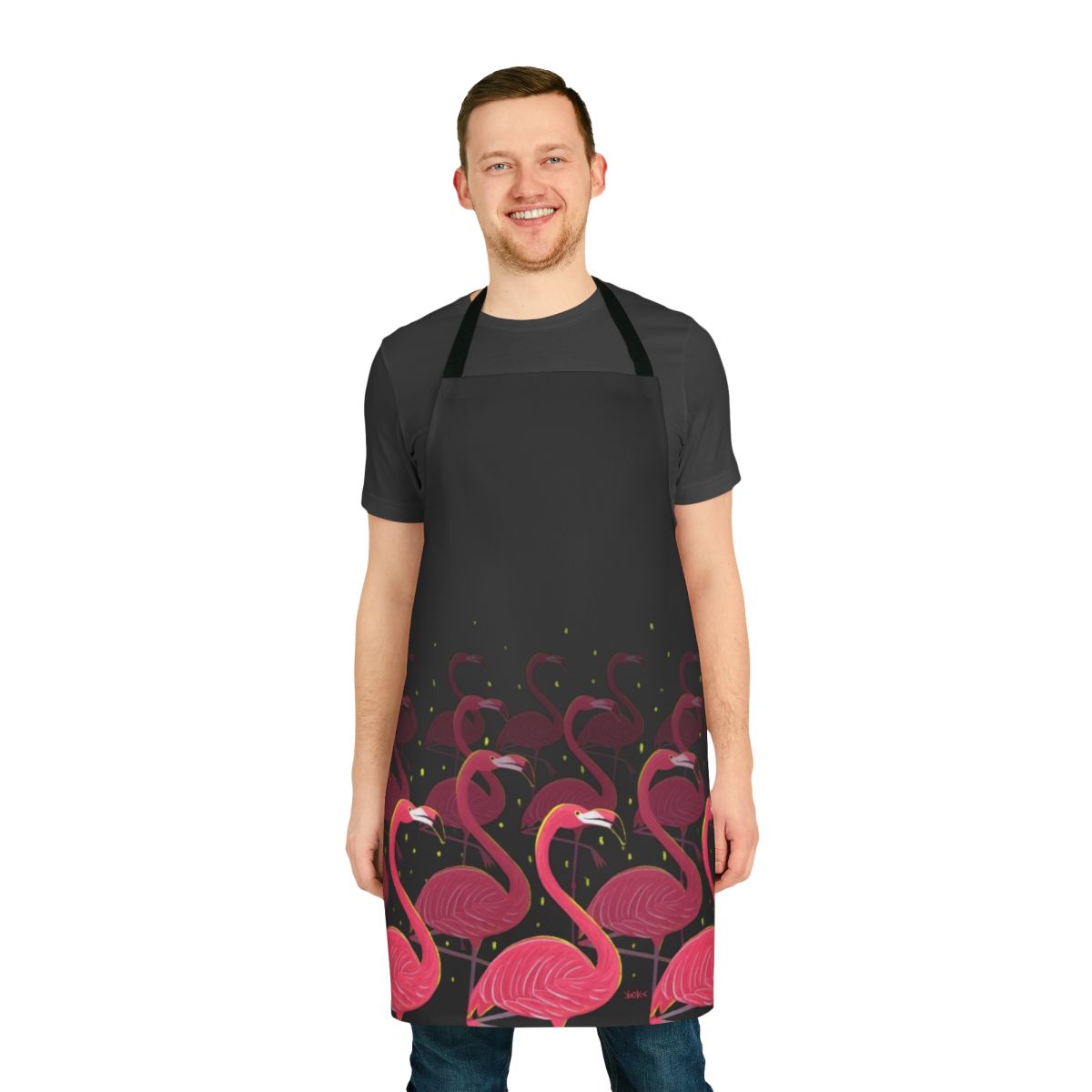 Flamingo-patterned apron with pink and white design