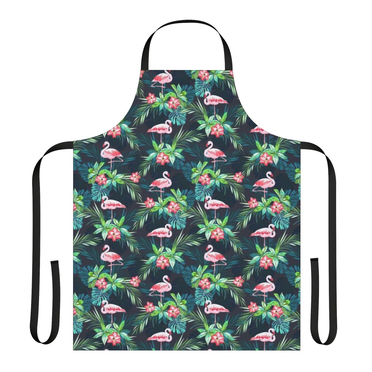 Bright and colorful apron featuring a tropical flamingo design