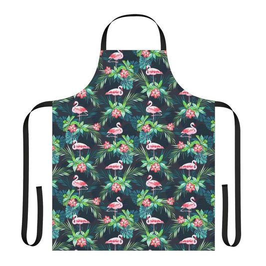Bright and colorful apron featuring a tropical flamingo design