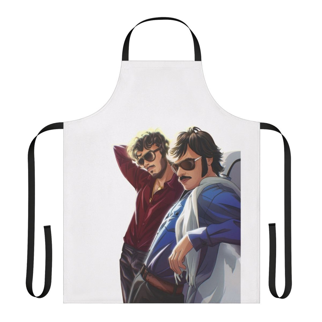 Flight of the Conchords-inspired apron with bold graphic design