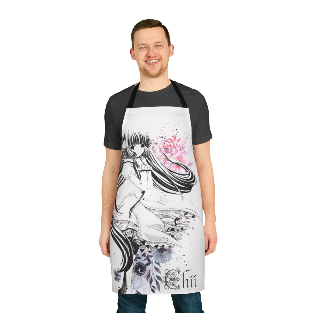Painted garden apron with vibrant floral and botanical design