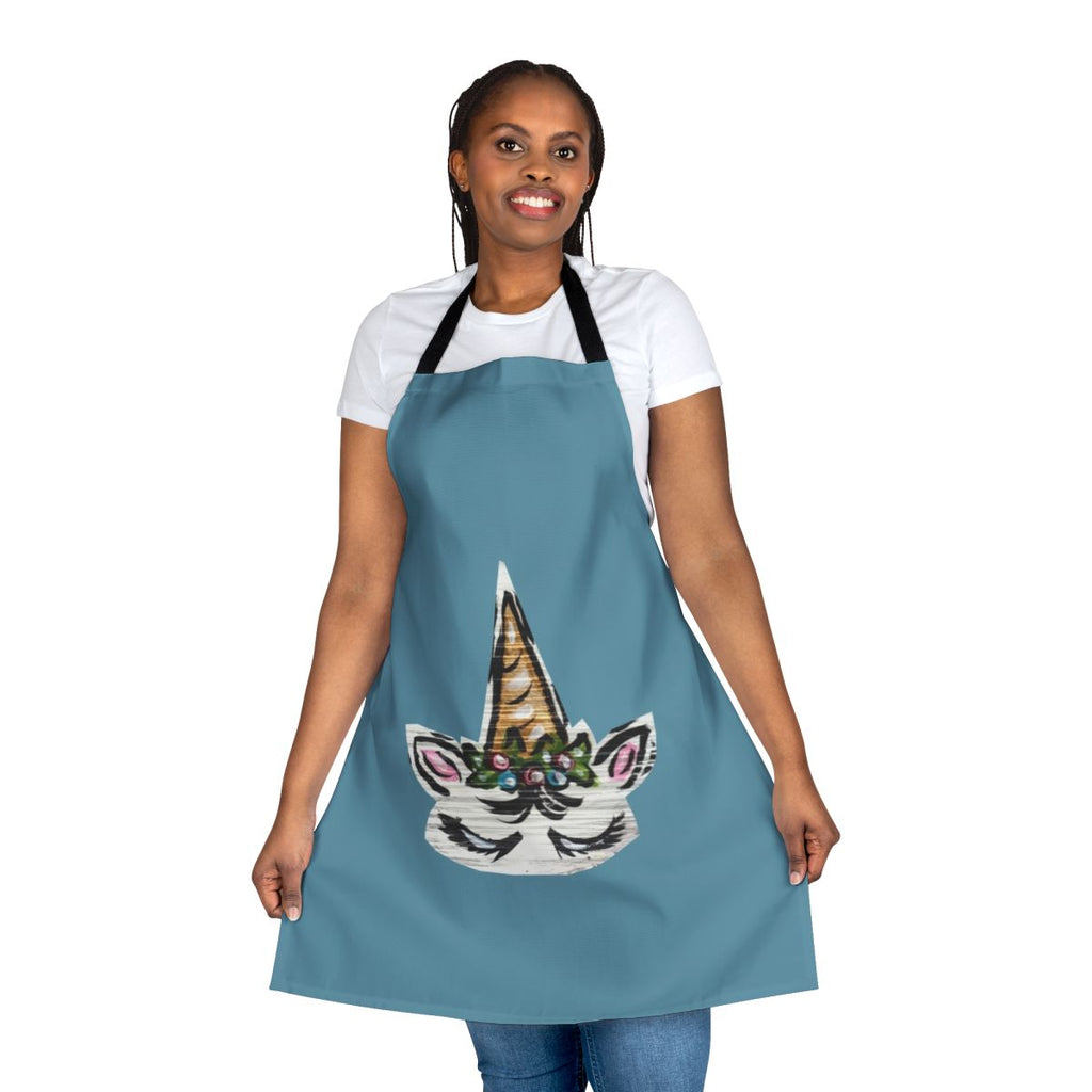 Floral unicorn apron with a spiraling horn and nature-inspired design