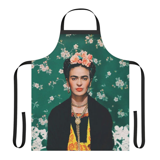 Colorful apron featuring a portrait of iconic Mexican artist Frida Kahlo