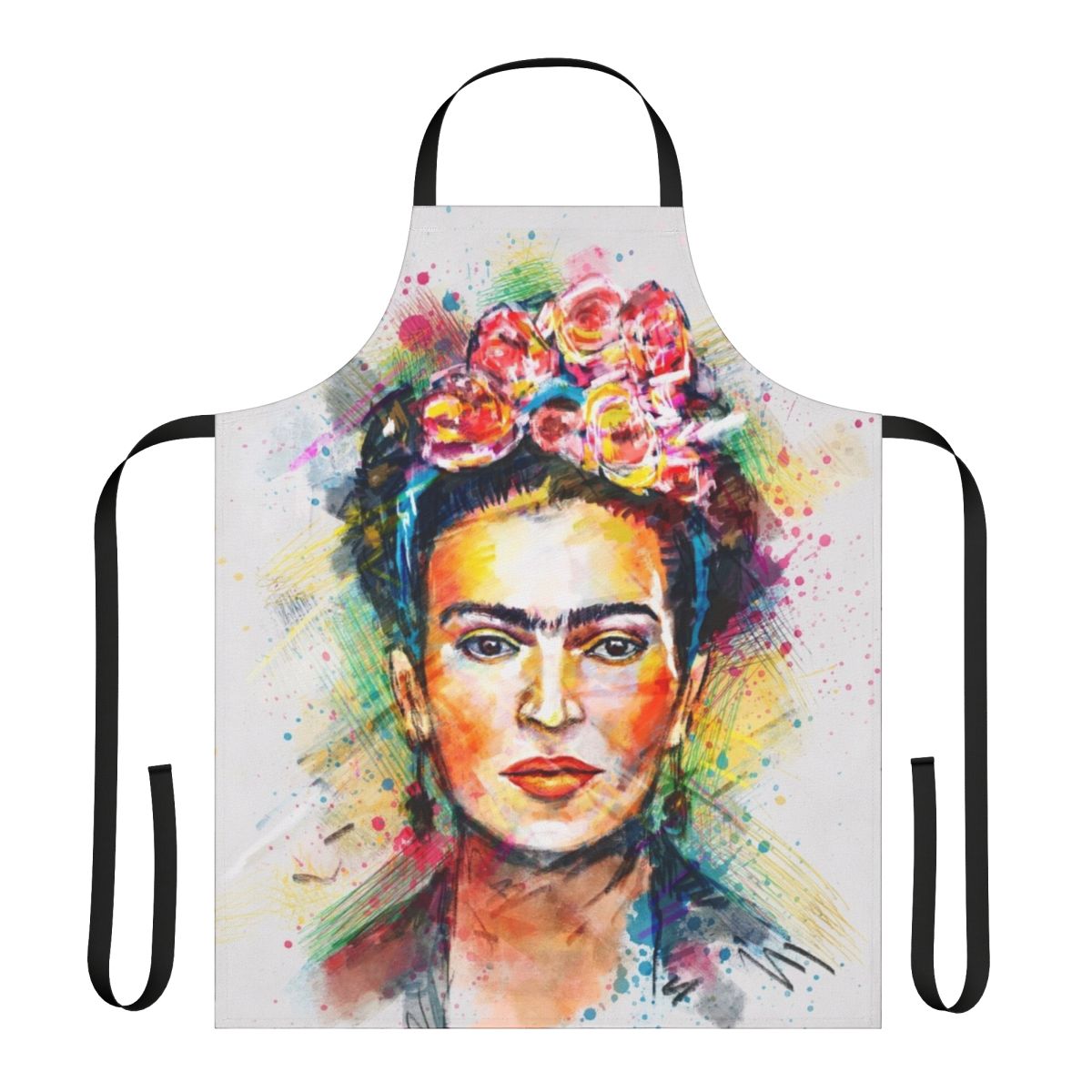 Colorful apron featuring a portrait of the iconic Mexican artist Frida Kahlo