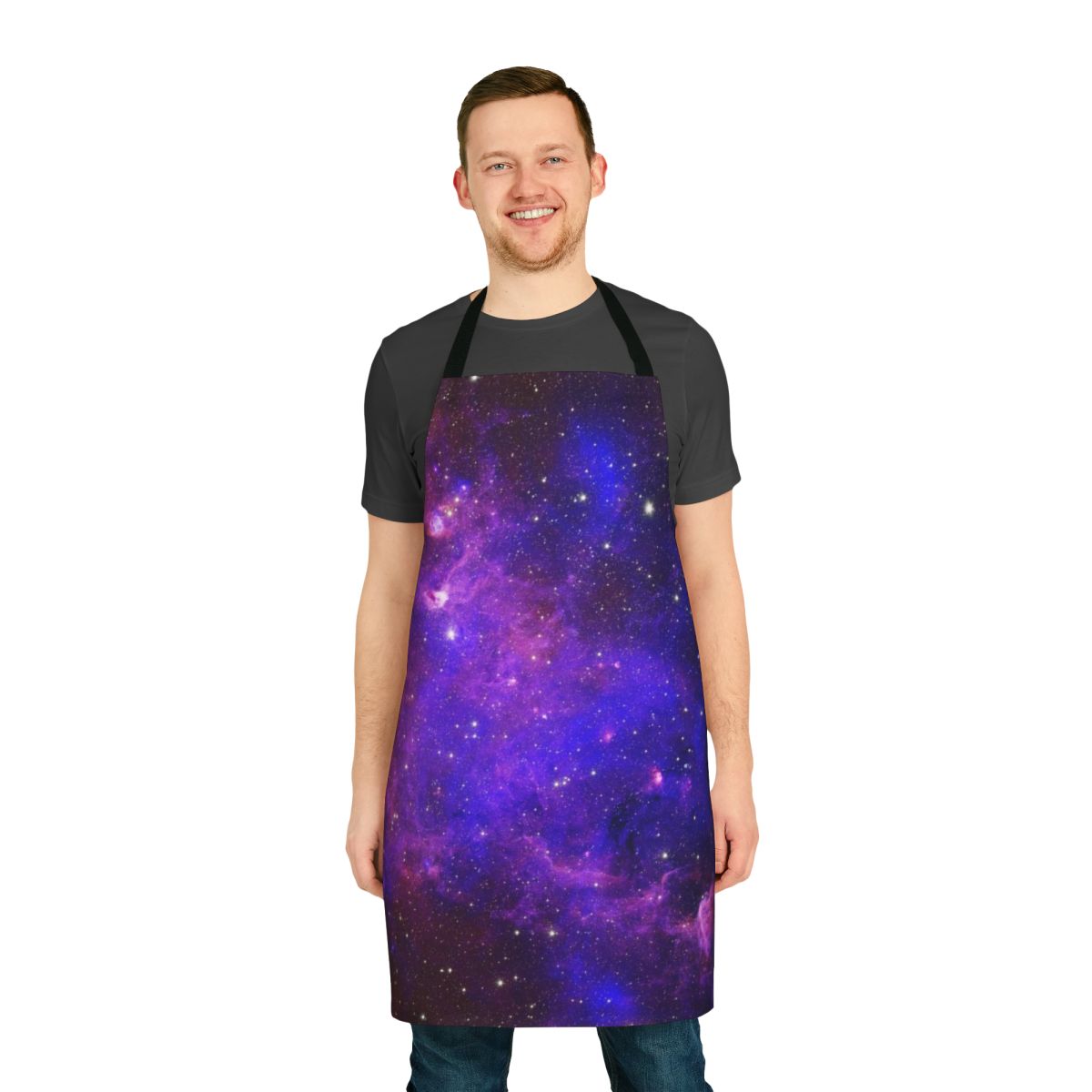 Colorful galaxy-inspired apron with stars and celestial elements