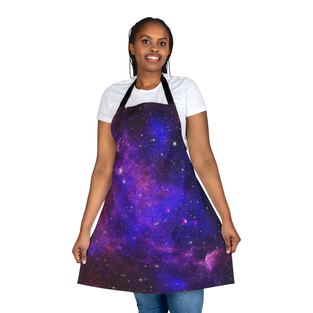Colorful galaxy-inspired apron with stars and celestial elements