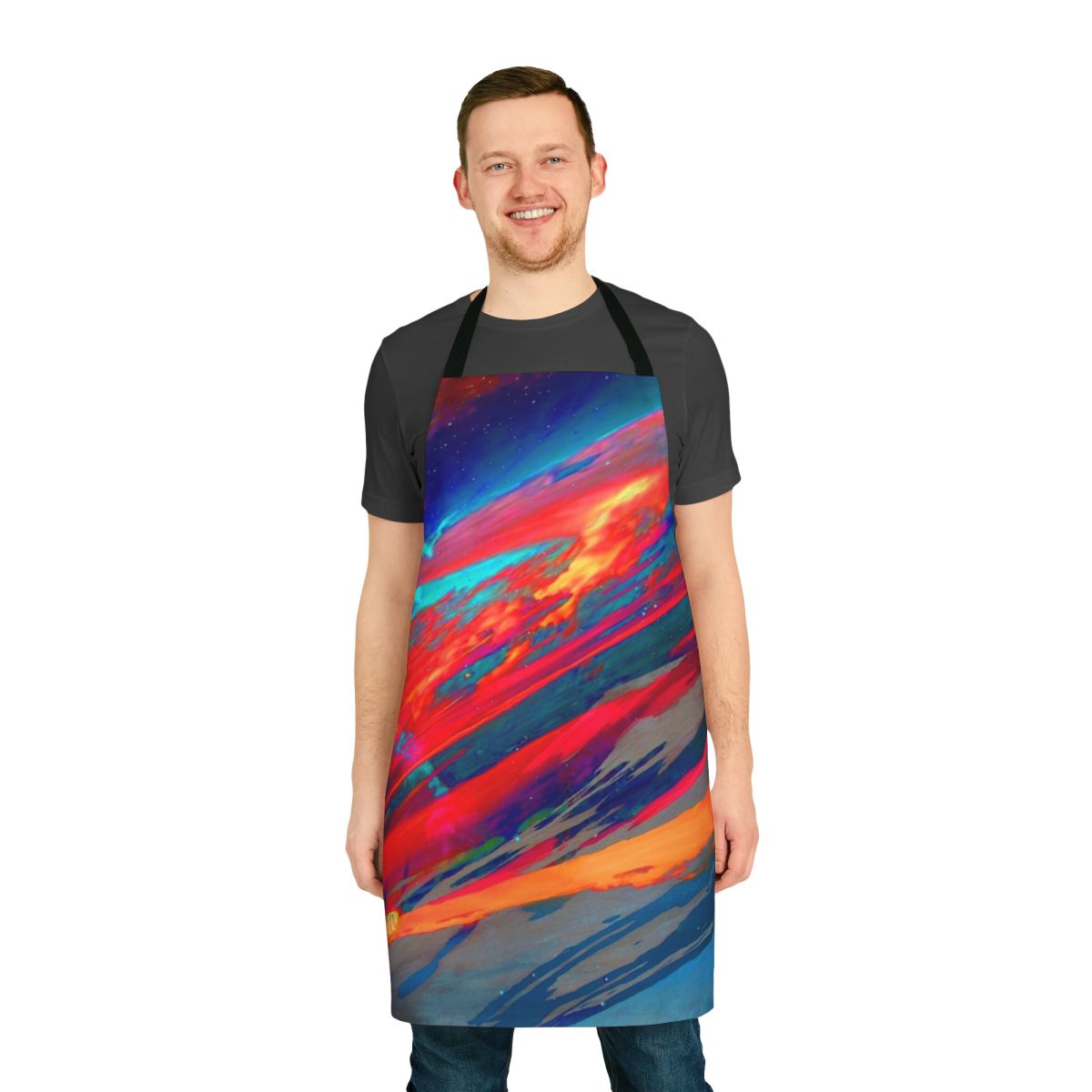 Colorful abstract galaxy-patterned apron