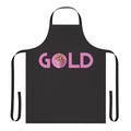 A pink and gold apron with a galaxy and unicorn design