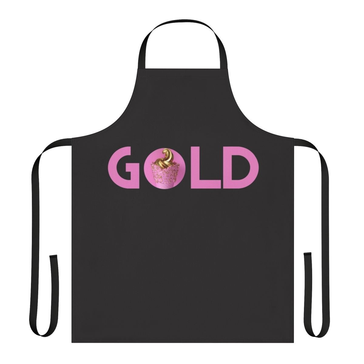 A pink and gold apron with a galaxy and unicorn design