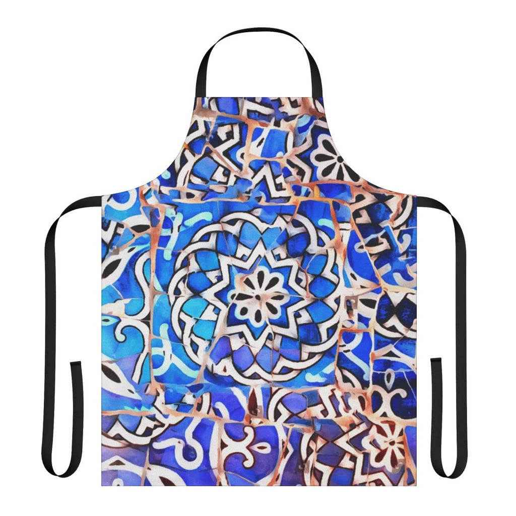 Colorful apron featuring a mosaic pattern inspired by the iconic architecture of Antoni Gaudi in Barcelona, Spain.