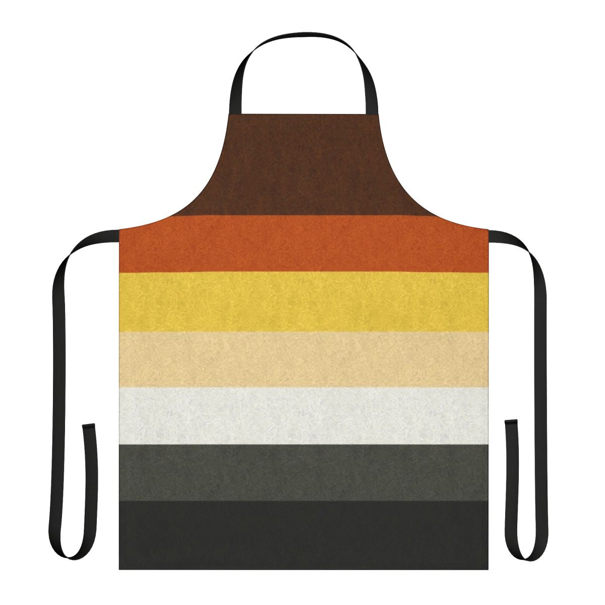A colorful apron featuring the gay bear pride flag design.