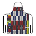 Colorful, abstract apron featuring spiritual geometry and multilayered cosmic patterns, inspired by the work of artist Alfred Jensen.