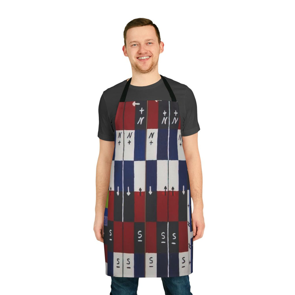 Colorful, abstract apron featuring spiritual geometry and multilayered cosmic patterns, inspired by the work of artist Alfred Jensen.