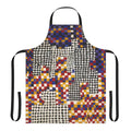 Vibrant abstract apron with geometric patterns and cultural references, inspired by the artwork of Alfred Jensen.