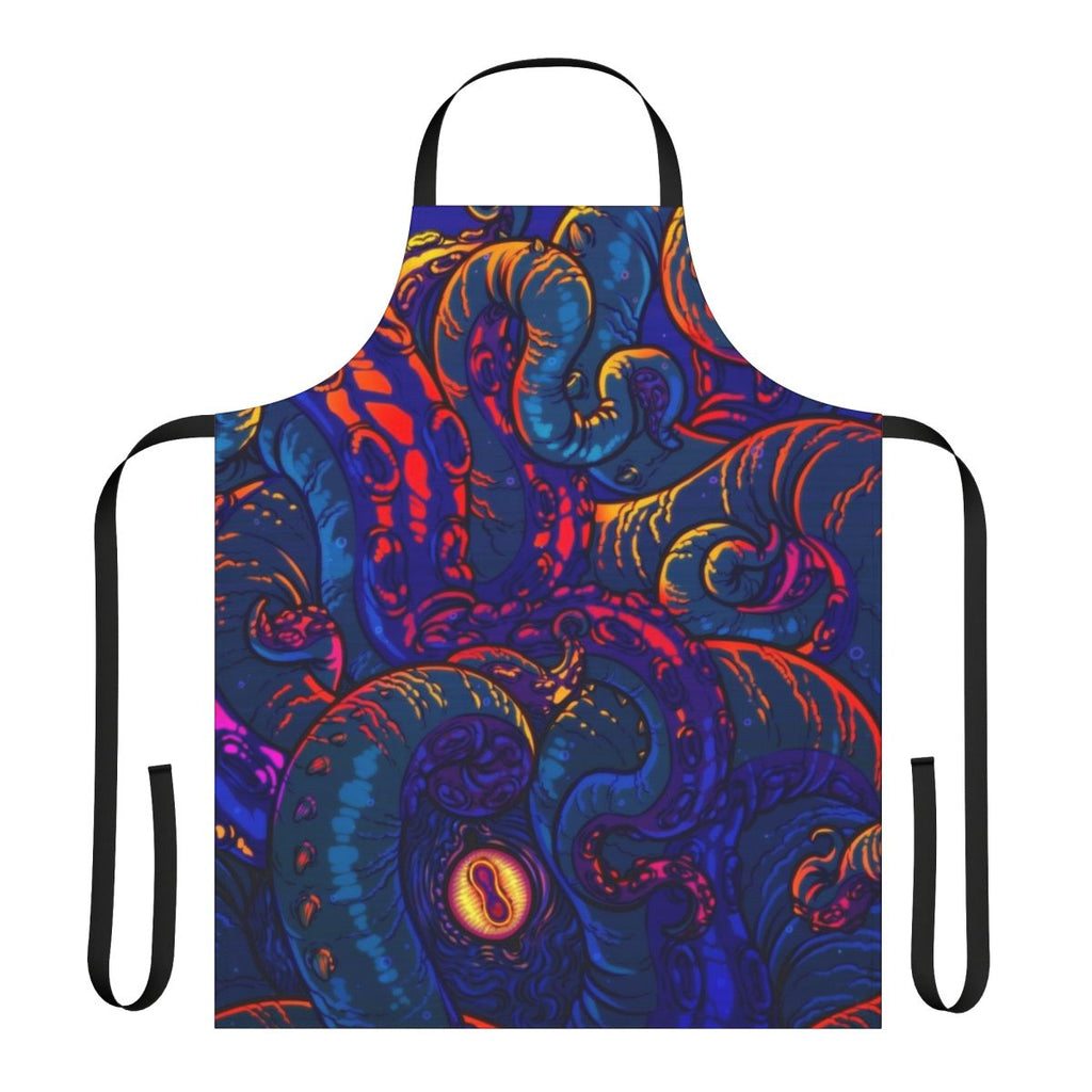 Colorful apron featuring a detailed illustration of a giant squid or kraken with tentacles