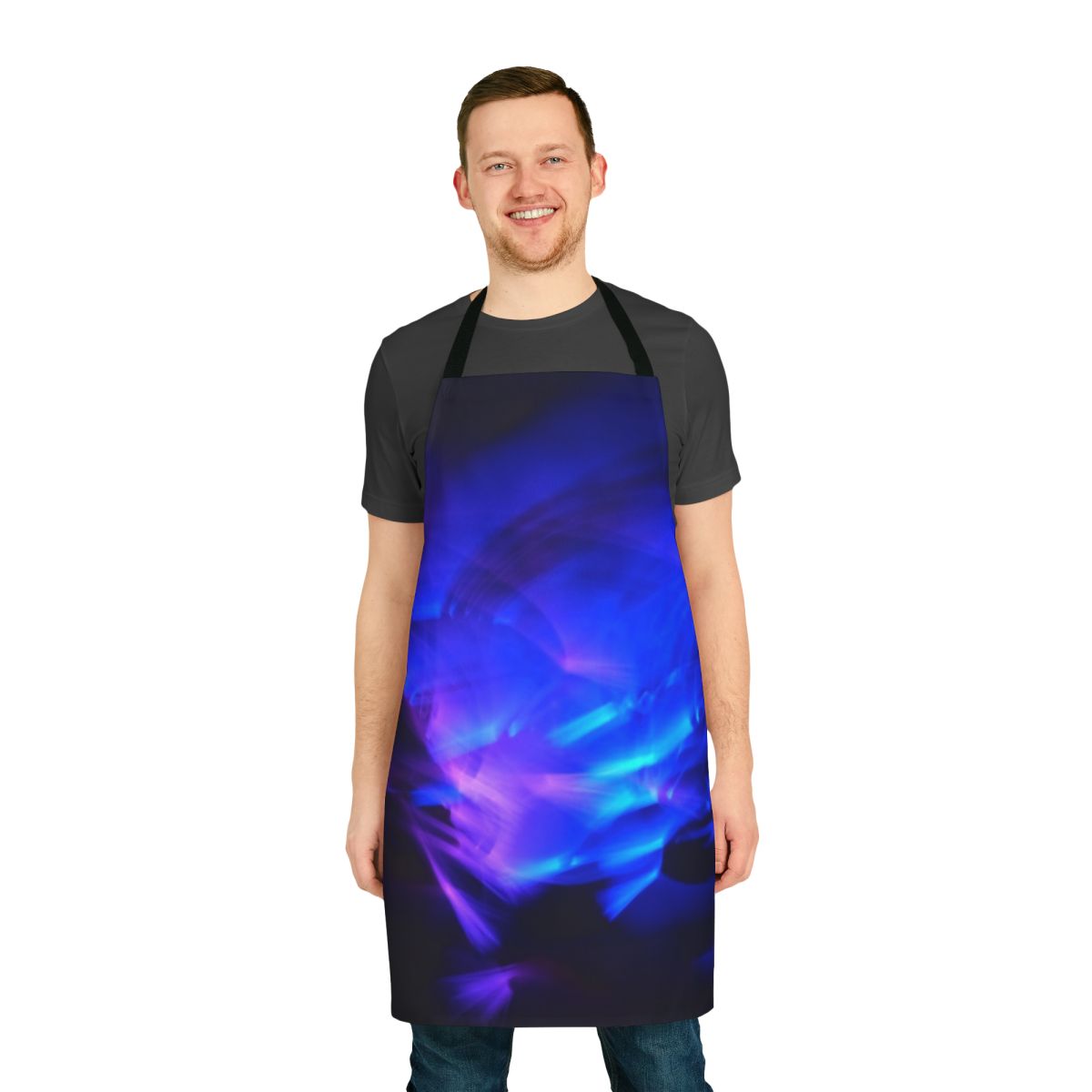 Vibrant glowing party apron with neon swirls design