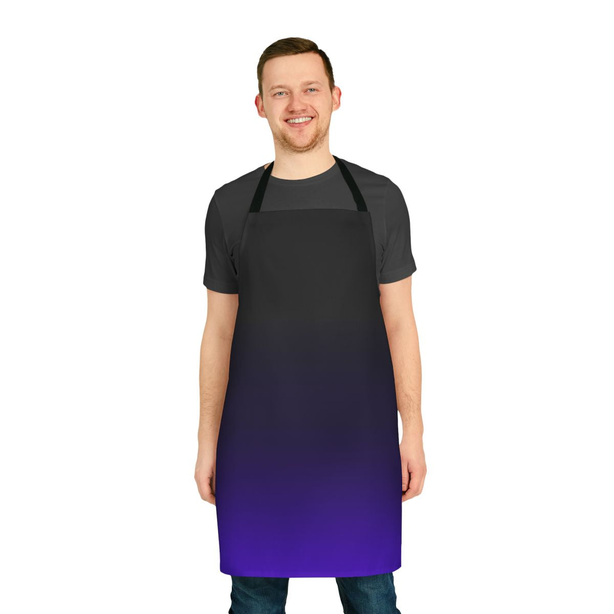 Gradient apron in shades of black, purple, and blue