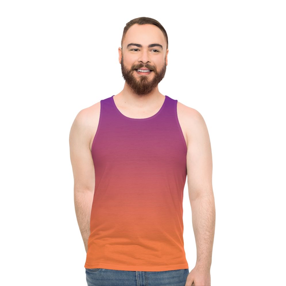 Vibrant orange and purple gradient unisex tank top