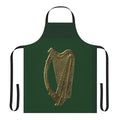 Green and gold Irish celtic harp design on a high-quality apron