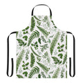 A beautiful green apron featuring a lush pattern of ferns and leaves, perfect for nature and garden lovers.