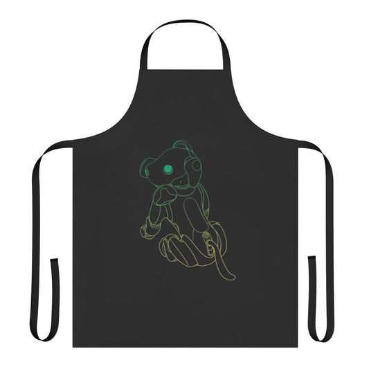 Vibrant green apron with a graphic design of a robot dog