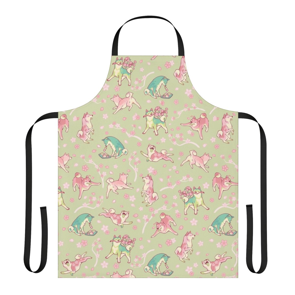 Shibainuapron with Sakura Blossom Pattern in Vibrant Green