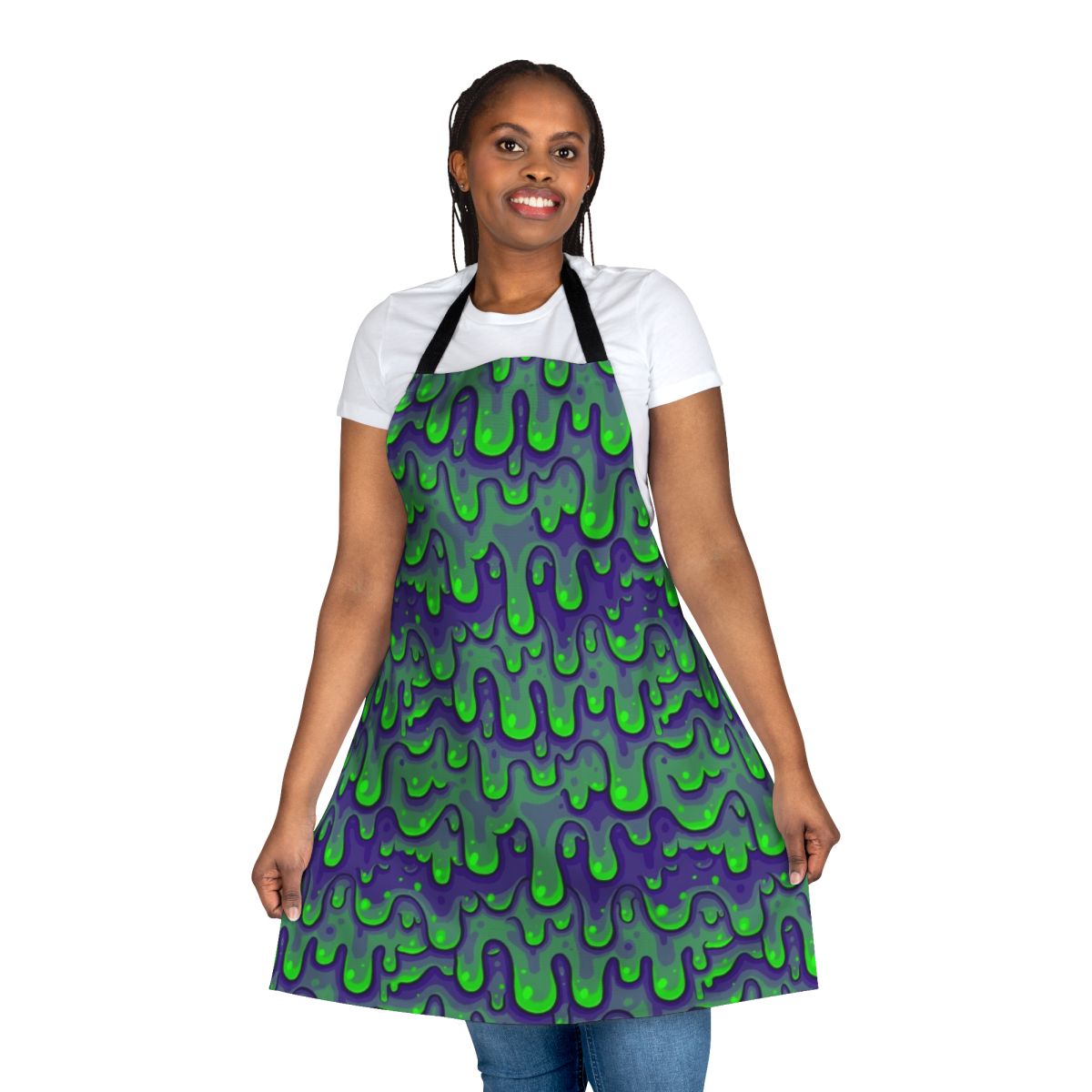 Green slime pattern printed on an adjustable, durable kitchen apron