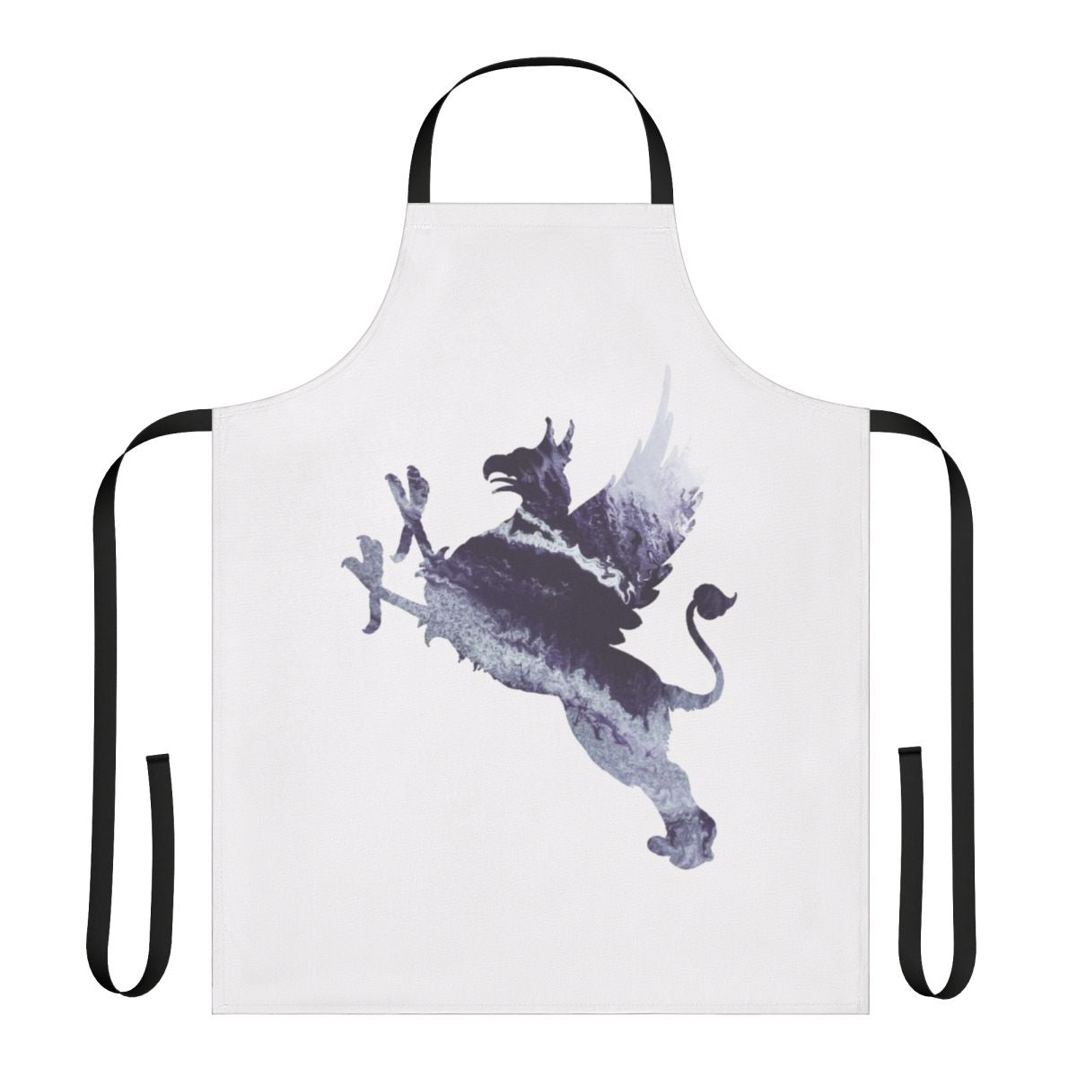 Vibrant abstract art silhouette of a gryphon, a legendary creature with the body, tail, and back legs of a lion and the head, wings, and front talons of an eagle, in shades of blue and white.