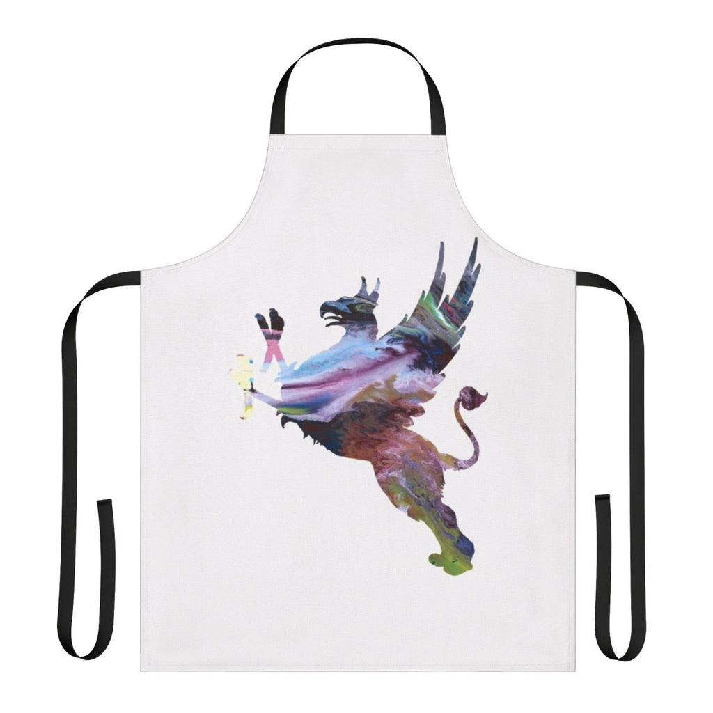 Colorful abstract watercolor silhouette of a gryphon on an apron