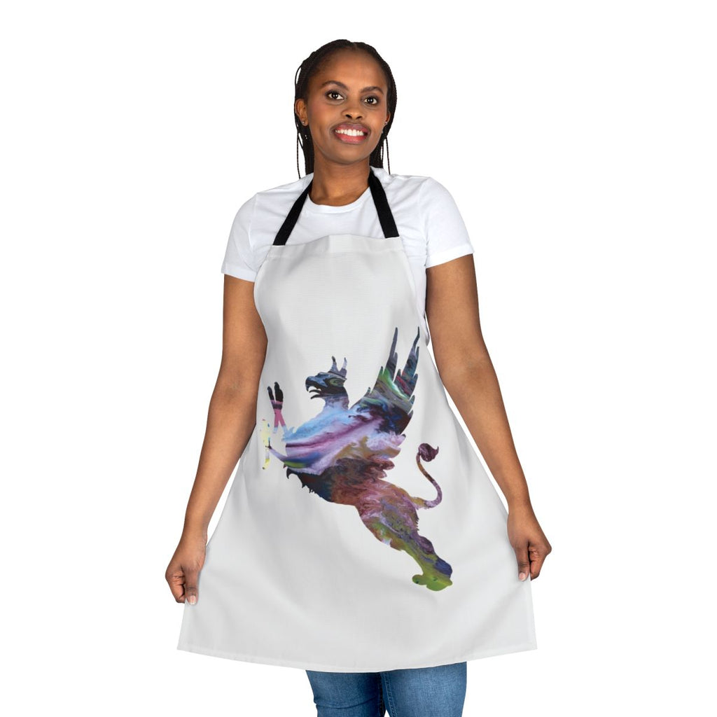 Colorful abstract watercolor silhouette of a gryphon on an apron