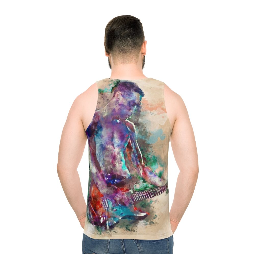 Vibrant guitar boy unisex tank top with watercolor art design
