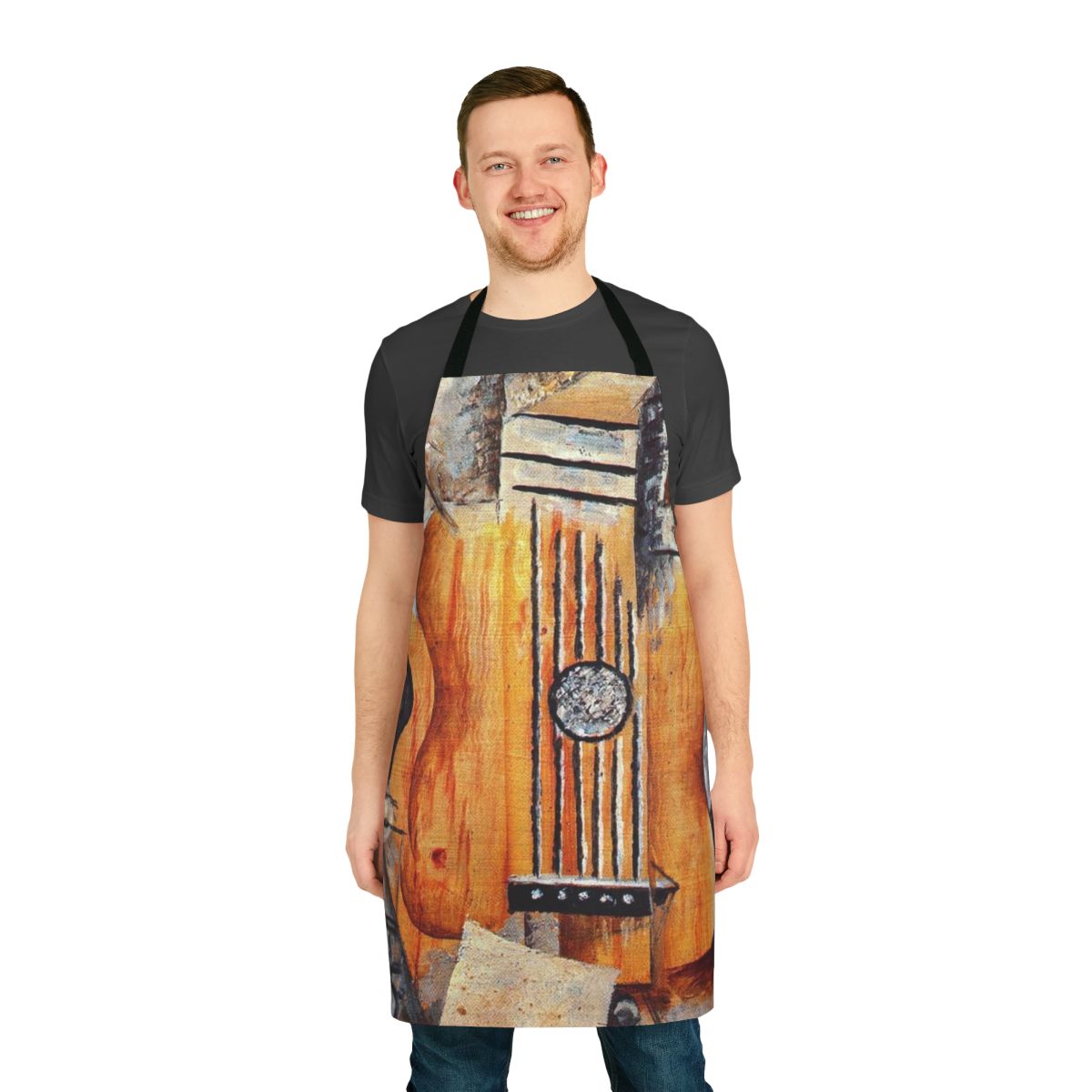 Vintage-inspired guitar painting design on a durable, high-quality apron