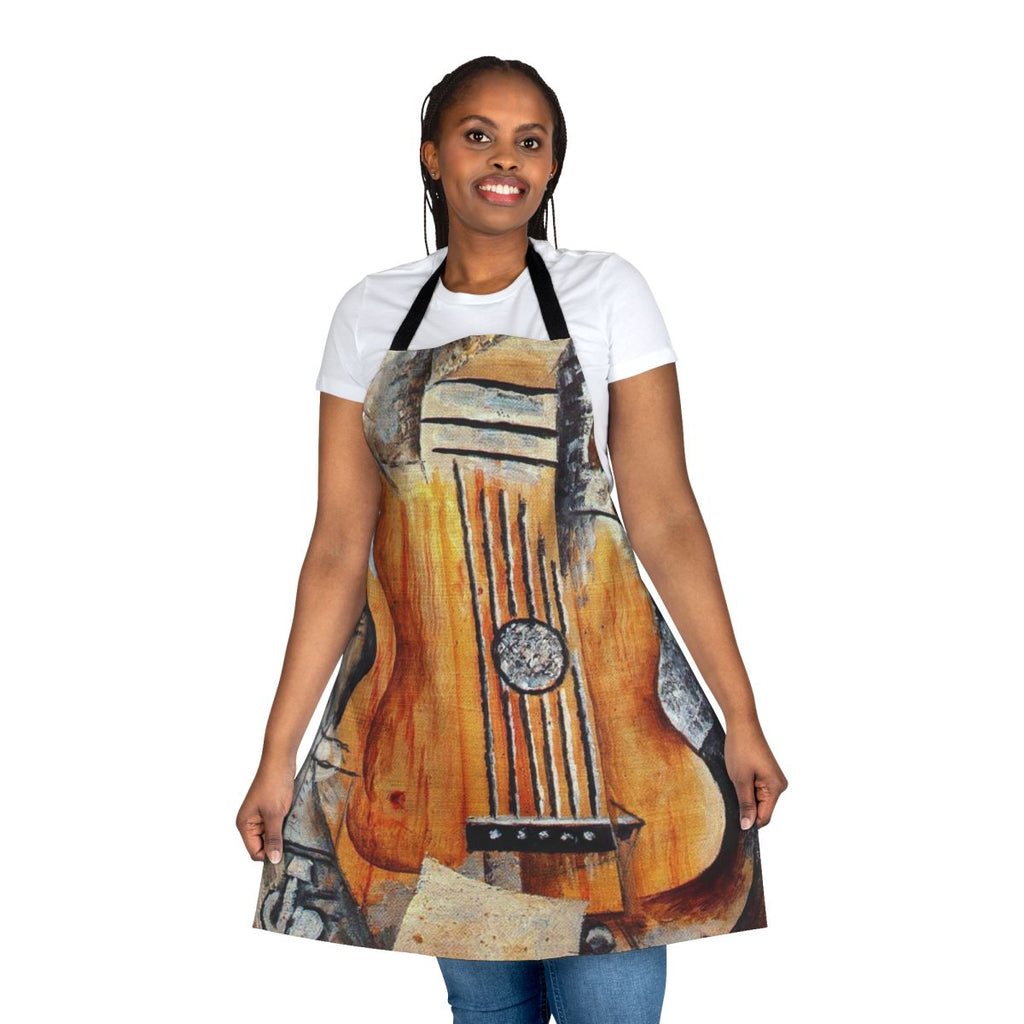 Vintage-inspired guitar painting design on a durable, high-quality apron